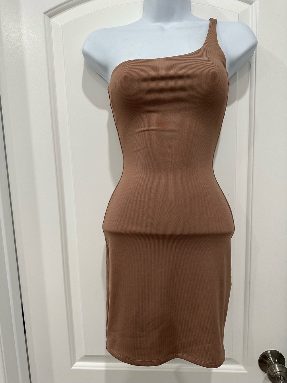 naked wardrobe One-Shoulder Brown Bodycon Dress